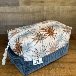 Trousse toilette velours Bleu et palmier