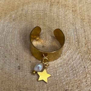 Bague acier doré étoile et nacre